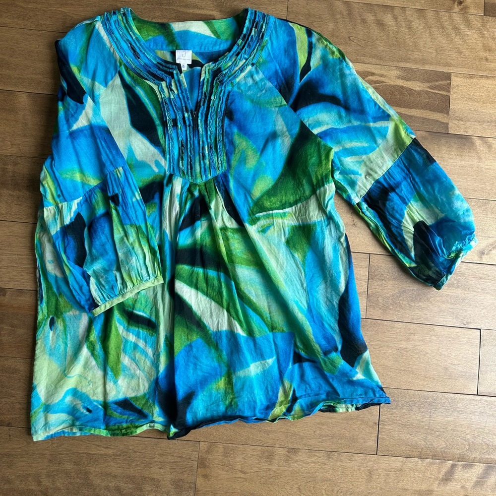 Jones New York Vibrant Cotton Blue and Green Tunic
